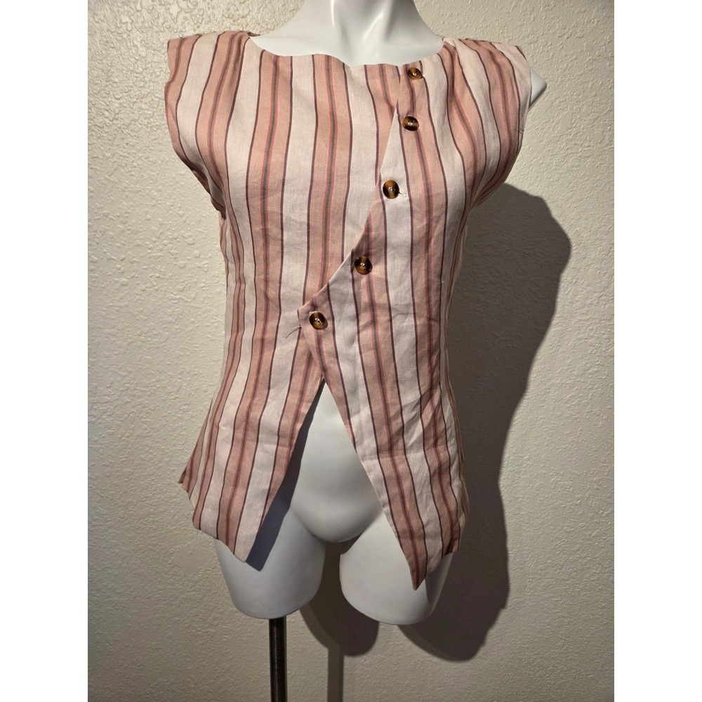 VRG GRL Pink Striped Asymmetrical Button Front Sleeveless Top Size 6 NWT